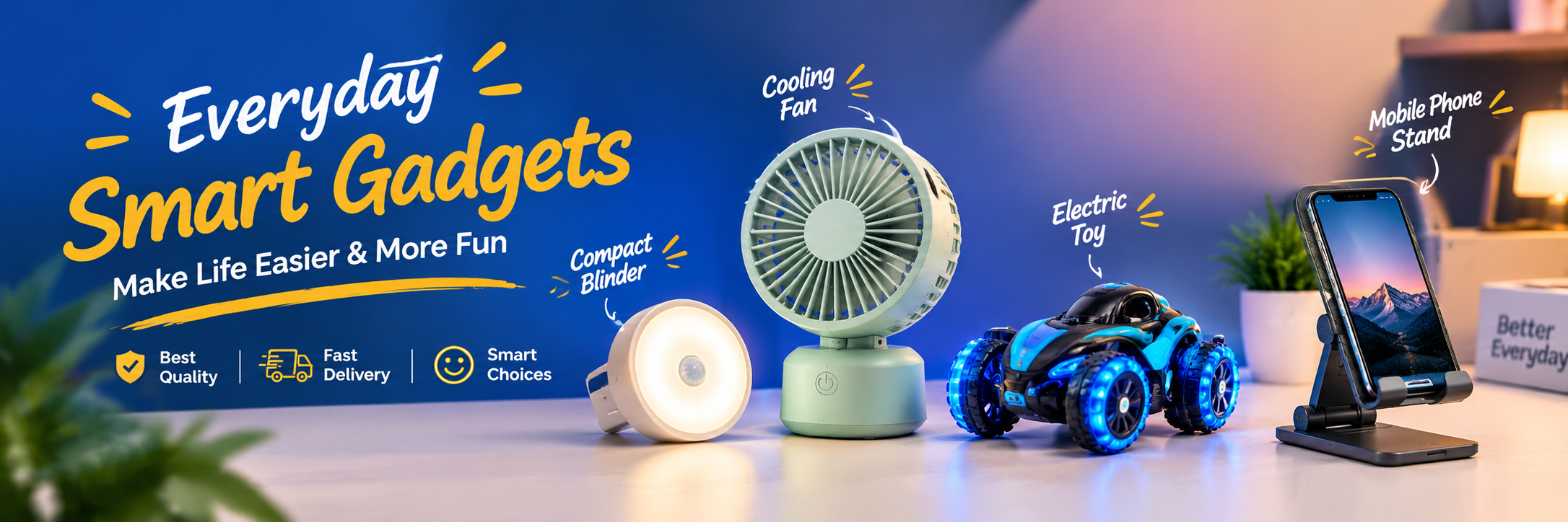 Cooling fan, compact blender, electric toy and mobile phone stand